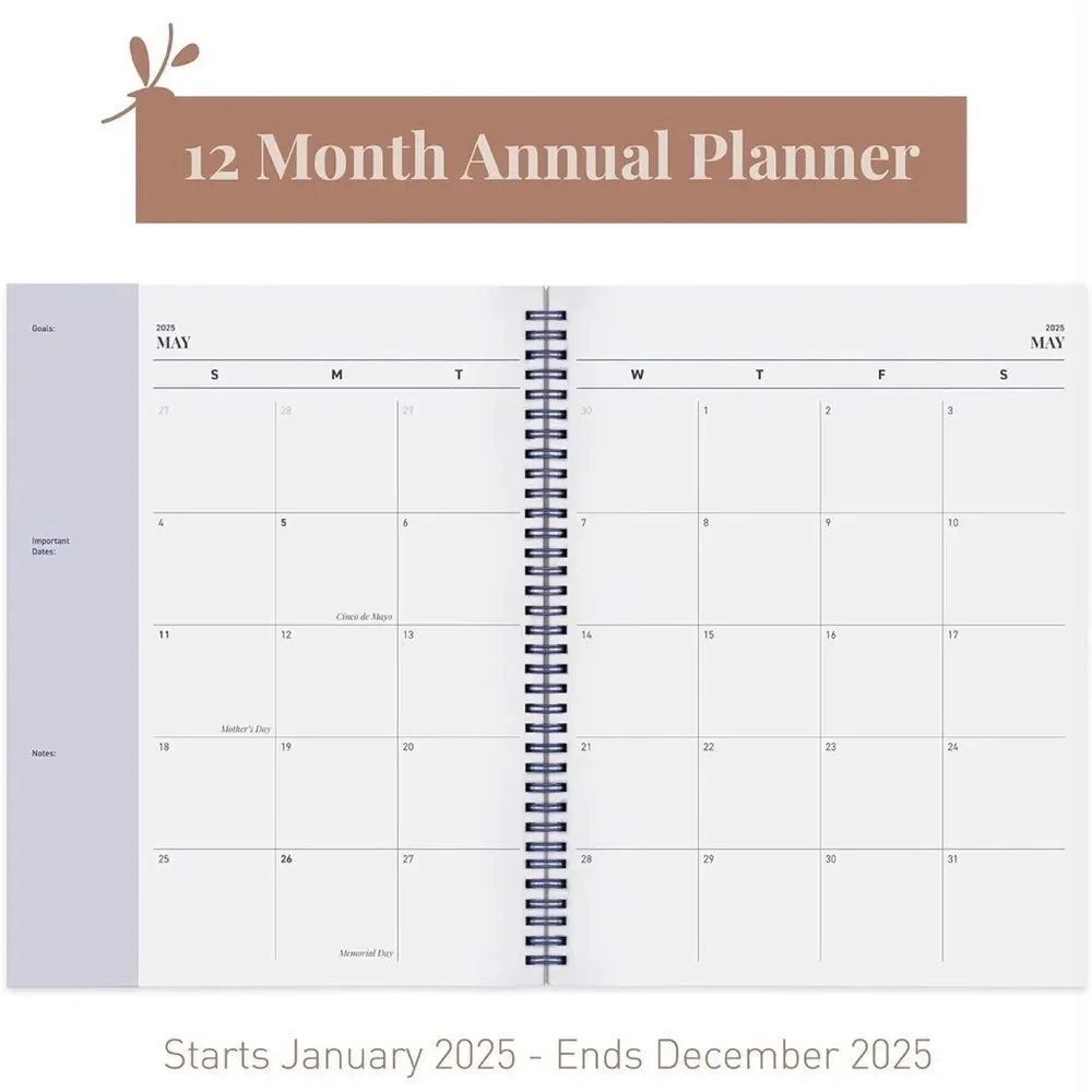 2025 Weekly Planner Annual & Monthly Planner Flexible Cover, Note  Pages, Blue